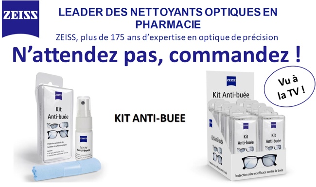 Solutions d'antibue et de nettoyage ZEISS pour les verres de lunettes et les crans
kit Anti-bue ZEISS - Halte a la bue sur vos lunettes 
PLAN MEDIA MASSIF - N'ATTENDEZ PAS LA RUPTURE DE STOCK
Campagne STATIONS DE SKI en continu jusqu'a FIN MARS 2022

Mribel, Alpe d'Huez, Vaujany, Chamonix, 
Megeve, Rochebrune Morzine
Avoriaz, Courchevel, Val Thorens, etc..

Un dispositif venementiel unique ax sur l'humour.


Solutions professionnelles d'antibue et de nettoyage pour un confort et un style de vie actif.

Si vous portez des lunettes de vue, vous comprenez a quel point il est irritant d'avoir des verres de lunettes embus. Des que vous portez un masque, buvez une boisson chaude, faites du sport, - la formation de bue sur vos verres vous empeche de voir correctement. Il existe une solution a ce probleme - le kit ZEISS antibue. Le kit ZEISS anti bue est une solution efficace pour empecher vos verres de s'embuer pendant une priode de jusqu'a 72 heures.

Tous les verres doivent etre nettoys rgulierement, car des germes peuvent s'accumuler sur les surfaces des verres et de la monture. Heureusement, vous pouvez les nettoyer rapidement et facilement grce a la gamme de solutions de nettoyage des lunettes de ZEISS :

Les lingettes pour verres ZEISS sont pr-humidifies et idales pour nettoyer vos lunettes pendant vos dplacements. Il suffit d'ouvrir le sachet et de les utiliser.
Le chiffon microfibres ZEISS est spcialement conu pour nettoyer vos verres, a sec ou avec un spray pour verres.
Le spray nettoyant pour verres ZEISS est une alternative aux lingettes et s'applique avec un chiffon microfibres.
Les crans numriques tels que les smartphones, les tablettes, les ordinateurs portables et les crans de montres ont tendance a accumuler beaucoup de salet. Comme ce sont des surfaces souvent manipules, il est important de les inclure dans votre routine de nettoyage et de dsinfection. La gamme de solutions de nettoyage ZEISS inclut galement des lingettes et des sprays spcialiss qui nettoient tres efficacement les crans et sont faciles a utiliser.

Solutions d'antibue et de nettoyage ZEISS pour les verres de lunettes et les crans
Solutions professionnelles d'antibue et de nettoyage pour un confort et un style de vie actif.
Si vous portez des lunettes de vue, vous comprenez a quel point il est irritant d'avoir des verres de lunettes embus. Des que vous portez un masque, buvez une boisson chaude, faites du sport, - la formation de bue sur vos verres vous empeche de voir correctement. Il existe une solution a ce probleme - le kit ZEISS antibue. Le kit ZEISS anti bue est une solution efficace pour empecher vos verres de s'embuer pendant une priode de jusqu'a 72 heures.

Tous les verres doivent etre nettoys rgulierement, car des germes peuvent s'accumuler sur les surfaces des verres et de la monture. Heureusement, vous pouvez les nettoyer rapidement et facilement grce a la gamme de solutions de nettoyage des lunettes de ZEISS :

Les lingettes pour verres ZEISS sont pr-humidifies et idales pour nettoyer vos lunettes pendant vos dplacements. Il suffit d'ouvrir le sachet et de les utiliser.
Le chiffon microfibres ZEISS est spcialement conu pour nettoyer vos verres, a sec ou avec un spray pour verres.
Le spray nettoyant pour verres ZEISS est une alternative aux lingettes et s'applique avec un chiffon microfibres.
Les crans numriques tels que les smartphones, les tablettes, les ordinateurs portables et les crans de montres ont tendance a accumuler beaucoup de salet. Comme ce sont des surfaces souvent manipules, il est important de les inclure dans votre routine de nettoyage et de dsinfection. La gamme de solutions de nettoyage ZEISS inclut galement des lingettes et des sprays spcialiss qui nettoient tres efficacement les crans et sont faciles a utiliser.
Recherche d'opticiens
Les opticiens pres de chez vous.
Rue, ville

Le spray antibue pour vos lunettes.
Les lunettes embues peuvent etre tres pnibles, en particulier pour ceux qui portent leurs lunettes pendant plusieurs heures. Il devient particulierement difficile de voir quand vous faites du sport, buvez une boisson chaude ou cuisinez. Le kit ZEISS antibue est compos d'un spray et d'une microfibre pour bannir la bue de vos lunettes pendant une priode allant jusqu'a 72 heures. Cela signifie une vision plus claire et confortable, meme lorsque vous devez porter un masque.
Trouvez un opticien ZEISS pres de chez vous
Rue, Ville




 Plus d'informations sur le kit anti bue ZEISS
Solutions de nettoyage douces et completes pour un style de vie actif
S'il est certes pratique d'utiliser votre manche, votre cravate ou un mouchoir pour nettoyer vos verres, nous ne vous le recommandons vraiment pas. Les lingettes nettoyantes ZEISS agissent sur vos verres tout en douceur, garantissent des rsultats sans trace et sont tout aussi rapides que votre manche. Elles prsentent une structure fine exceptionnelle pr-humidifie avec une combinaison unique d'agents nettoyants, garantissant que vos verres ne sont pas soumis a des substances agressives contenues dans des produits nettoyants de verres. Bon pour vous et pour vos lunettes.
Lingettes pour verres
Les lingettes pour verres pr-humidifies ZEISS ont t spcialement dveloppes pour un nettoyage doux et efficace des verres de lunettes minraux et en plastique et sont particulierement efficaces pour les verres de prcision de haute qualit dots d'un traitement de surface.
Nos lingettes ont obtenu le label de COLTS (un laboratoire indpendant), qui atteste de leur efficacit, de leur douceur et de leur fiabilit.
Ces lingettes liminent facilement les taches, la salet, les germes, les traces de doigts, la poussiere et la graisse.
Leur formule nettoyante garantit des verres sans traces ni rsidus.
Ces lingettes sont fabriques dans un tissu anti-rayures ultra-fin et leur formule douce convient aux verres de qualit dots de traitements de surface.
La solution nettoyante seche en quelques secondes pour un rsultat rapide et efficace.
Les lingettes sont emballes individuellement et de ce fait idales en dplacement comme a la maison.
Lingettes pour verres sans alcool
Les lingettes pour verres pr-humidifies ZEISS ont t spcialement dveloppes pour un nettoyage doux et efficace des verres de lunettes minraux et en plastique et sont particulierement efficaces pour les verres de prcision de haute qualit dots d'un traitement de surface.
Nos lingettes ont obtenu le label de COLTS (un laboratoire indpendant), qui atteste de leur efficacit, de leur douceur et de leur fiabilit.
Ces lingettes liminent facilement les taches, la salet, les germes, les traces de doigts, la poussiere et la graisse.
Leur formule nettoyante douce et sans alcool garantit des verres sans traces ni rsidus.
La solution nettoyante seche en quelques secondes pour un rsultat rapide et efficace.
Les lingettes sont emballes individuellement et de ce fait idales en dplacement comme a la maison.
Douces et ultra-fines, elles sont fabriques en cellulose naturelle. Cela signifie qu'elles sont biodgradables et ne contiennent pas de microbilles en plastique.  
Comment nettoyer ses lunettes avec les lingettes pour verres ZEISS
Ouvrez un sachet de lingettes pour verres ZEISS et sortez la lingette plie.
Tenez les lunettes dlicatement par la monture.
A l'aide de la lingette plie, essuyez doucement la surface des verres et de la monture pour ter la poussiere.
Ensuite, dpliez la lingette et nettoyez la surface des verres en dcrivant des mouvements circulaires jusqu'a ce qu'elle soit propre.


